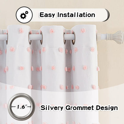 MYSKY HOME Total Blackout Curtains for Girls Bedroom 90 Inch Long 100% Light Blocking Curtains for Living Room 2 Panels Room Darkening Grommet Double Layer Drapes with Pink Pom Pom Sheer 52W x 90L