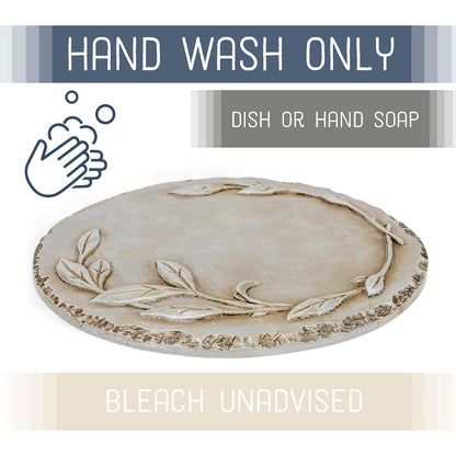 NAT & Jules Floral Laurel Wreath Leaves Pattern Dimensional Indoor Outdoor 12 inch Round Cast Resin Decorative Garden Stepping Stone, Patio, Walkway Sculpture Yard Art, Grey