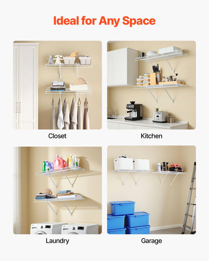 VEVOR Wire Shelf Kit, 3 ft, Set of 2, Wall Mounted Wire Shelves, Heavy-Duty Carbon Steel Hanging