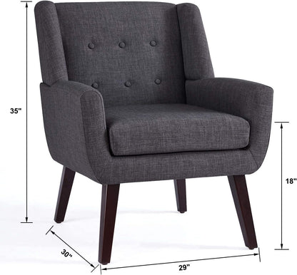 HUIMO Accent Chair Living Room Chair, Upholstered Button Tufted Armchair, Linen Fabric Sofa Chairs for Bedroom, Living Room, Mid Century Modern Comfy Reading Chair (Grey)