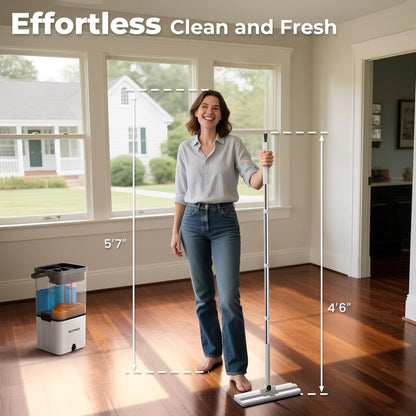 Mop and Bucket Set, Flat Microfiber Mops for Floor Cleaning, Wall Cleaner Mop and Bucket System with Wringer, Wet and Dry Use