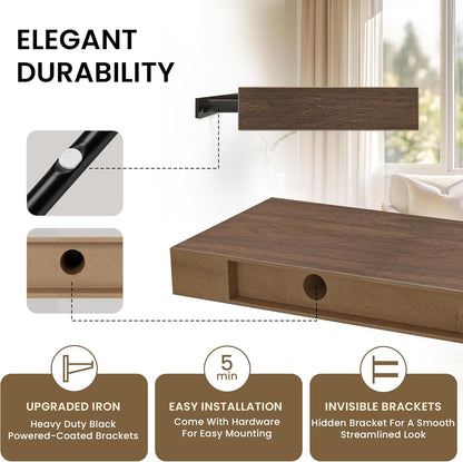 Square Floating Shelves for Wall, 12" W x 12" D x 1.2" H, Small Wooden Wall Mounted Display Shelves with Invisible Brackets for Living Room, Bedroom, Bathroom, Kitchen Decor, Set of 3, Walnut