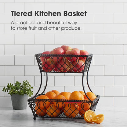 Gourmet Basics by Mikasa Loop and Lattice 2-Tier Rectangular Metal Countertop Basket, 14.25 x 12