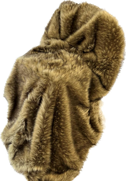 Brown Fur Throw Blanket and Bedspread - Brown Wolf Faux Fur - Light & Dark Brown Faux Fur - Luxury Throw Blanket & Bedspread, Handmade in US, 16406