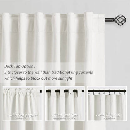 Ivory White Black Out Curtains 80 Inch Long for Bedroom Window Room Darkening Full Light Blocking Curtains Back Tab Neutral Elegant Off White Blackout Curtain Thermal Insulated Linen Drapes 52x80