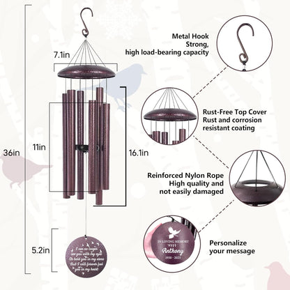 ASTARIN Large Engraving Wind Chime Memorial, Personalized Windchimes in Memory of a Loved One, Loss of Mother Lover Sympathy Gifts, Remembrance Gift for Loss Wife Husband(Produced in USA)