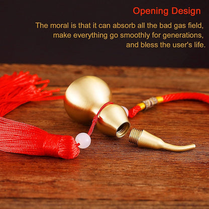 Feng Shui Hanging Ornaments Decor,Wu Lou Golden Gourd,with Red Luck Strip Tassel Treasure for Ideal Car Pendant,Bedroom,Door,Desk lamp,Bring Good Luck,Safty,Healthy,2.16inch Tall,Full Brass