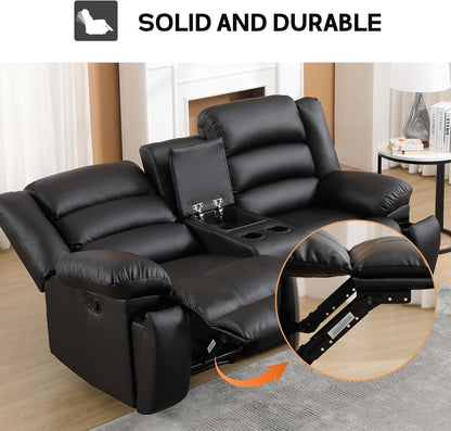 EBELLO Faux Leather Manual Reclining Sofa Set, Recliner Chair, Loveseat, Black