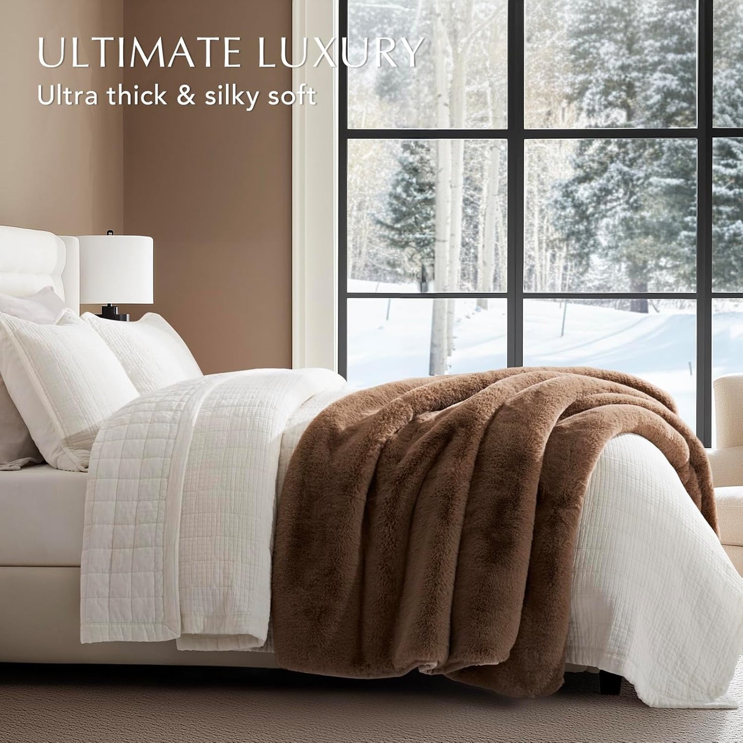 Luxury Soft Faux Chinchilla Fur Throw Blanket for Couch, Warm Thick Heavy Winter Throw Blanket 1220GSM for Bed, Fluffy Cozy Mink Blanket with Reversible Velvet, Tawny Mink, 50"x60"