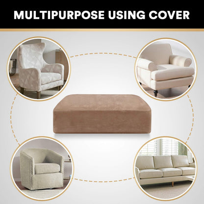 PrinceDeco Stretch Velvet Couch Cushion Cover,Soft Cushion Slipcover for Chair Cushion Furniture Protector Seat Cushion Sofa Cover Width Up to 29.5", Camel