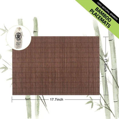 ANDSTAR Set of 12 Pcs Bamboo Placemats Natural Anti-Slip Bamboo Placemats Washable Heat-Resistant Table Mats for Dining Room and Kitchen(Chocolate)