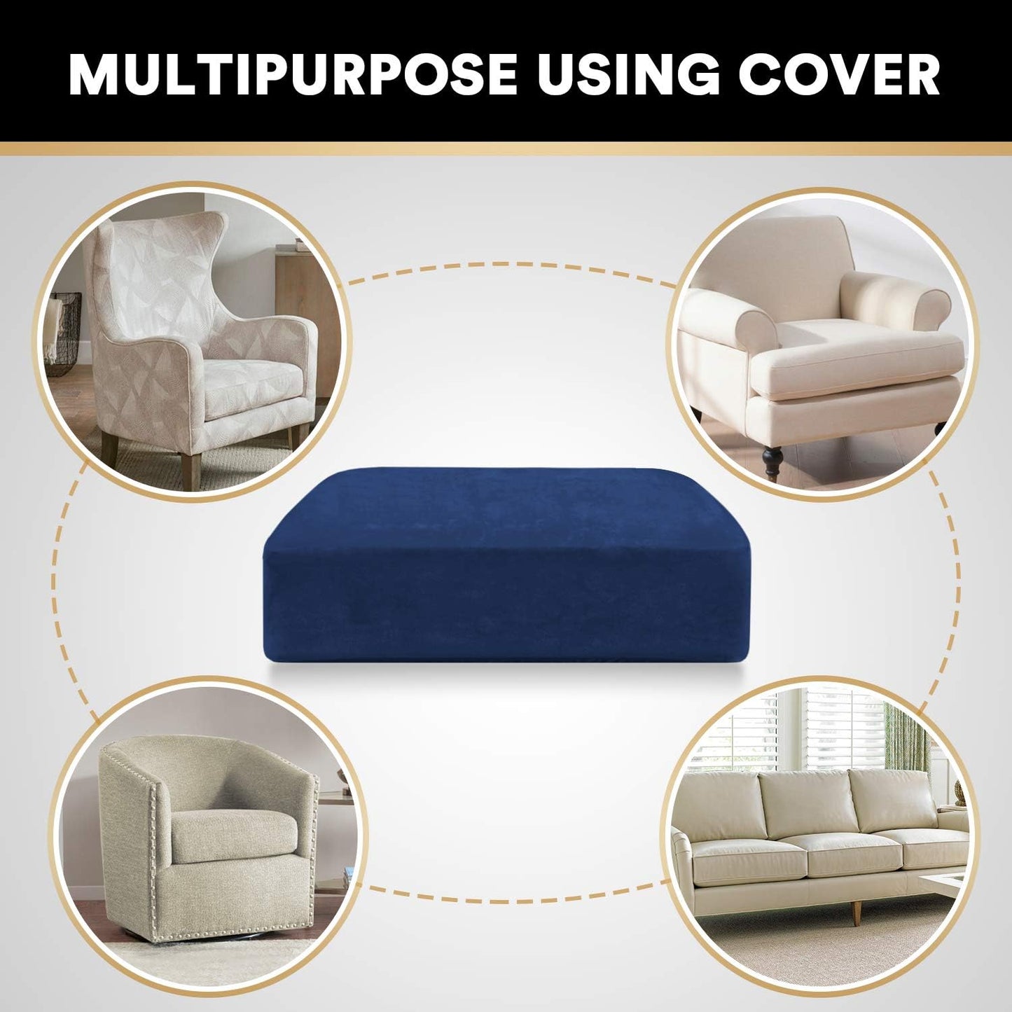 PrinceDeco Stretch Velvet Couch Cushion Cover,Soft Fitted Cushion Slipcover for Arm Chair Sofa Cushion Furniture Protector Seat Cushion Sofa Cover Width Up to 29.5", Navy