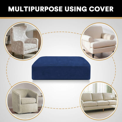 PrinceDeco Stretch Velvet Couch Cushion Cover,Soft Fitted Cushion Slipcover for Arm Chair Sofa Cushion Furniture Protector Seat Cushion Sofa Cover Width Up to 29.5", Navy
