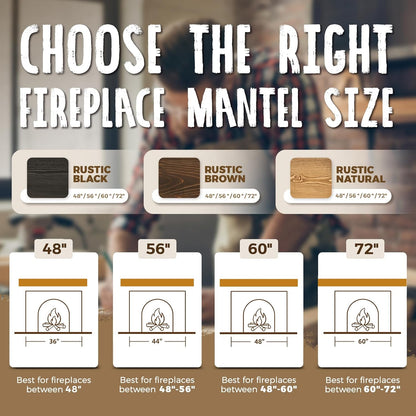 56x8x3 Fireplace Mantel - Handcrafted Hollow Rustic Solid Wood Wall Mounted Floating Shelf with Invisible Heavy Duty Wood Bracket (Weathered Black)