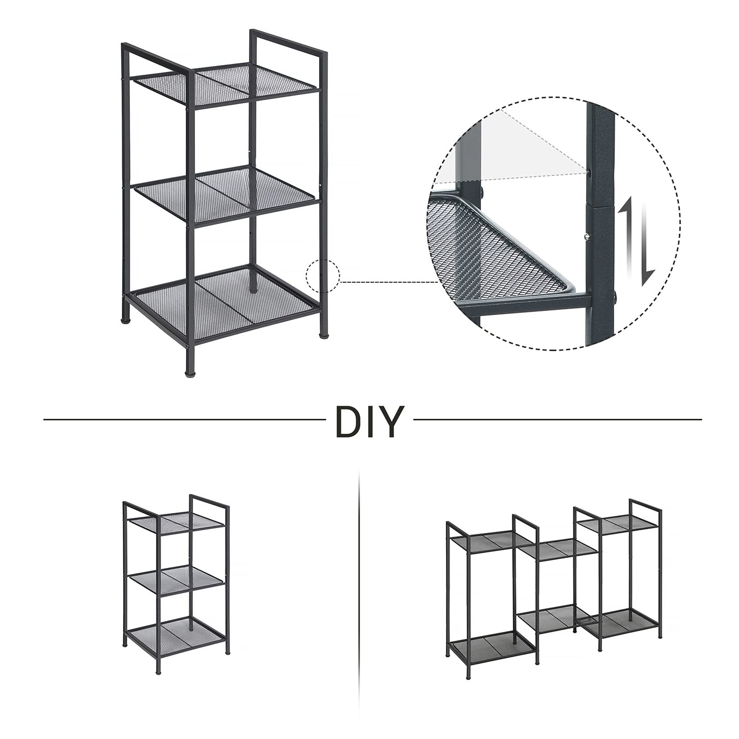SONGMICS 3-Tier Storage Rack, Bathroom Shelf, Extendable Plant Stand with Adjustable Shelf, for