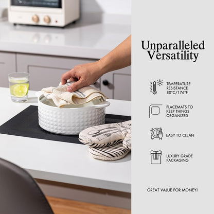 Placemats Set of 8 - Easy Clean Woven Vinyl Placemats for Dining Table, Indoor/Outdoor Place Mats, Washable PVC Table Mats（Black Cube）