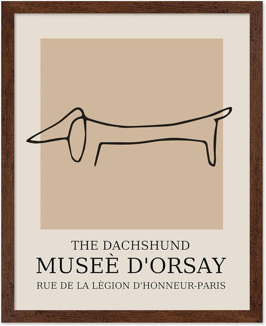 Poster Master Vintage Poster - Retro Minimalist Print - Gift for Artist, Housewarming - Dachshund Dog, Line Drawing, Abstract - Wall Decor for Living Room, Bedroom, 11x14 Brown Framed