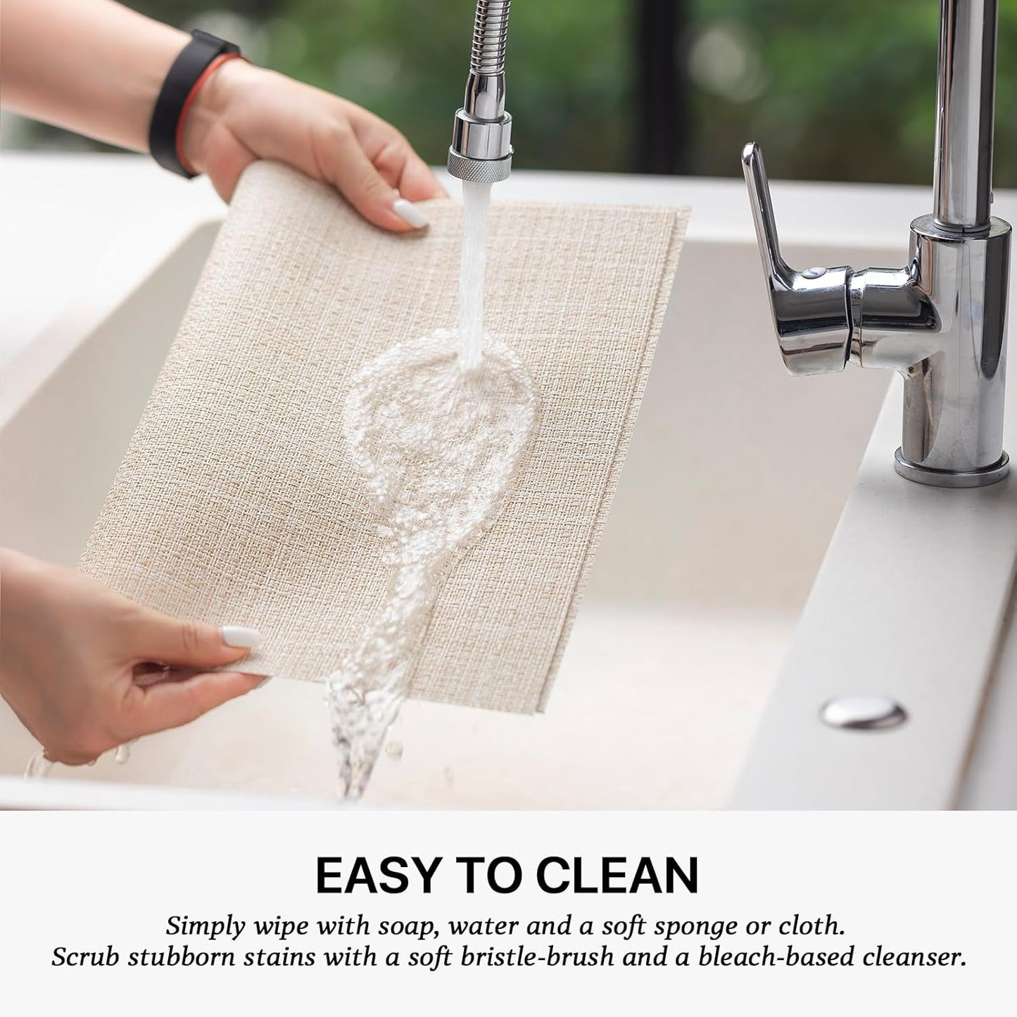 LEXMORE Placemats Set of 8 Vinyl/Plastic Woven Place Mats for Kitchen Table Indoor/Outdoor Washable Placemat Wipeable Dining Table Mats(A-Beige)