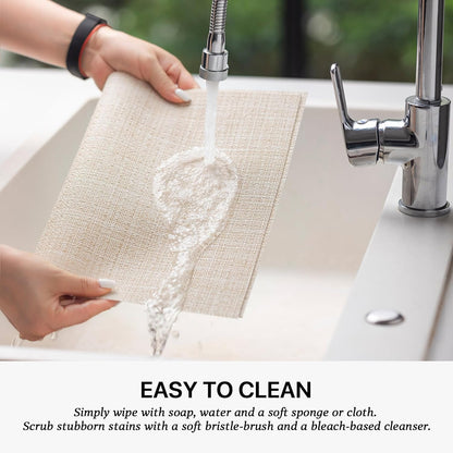 LEXMORE Placemats Set of 8 Vinyl/Plastic Woven Place Mats for Kitchen Table Indoor/Outdoor Washable Placemat Wipeable Dining Table Mats(A-Beige)