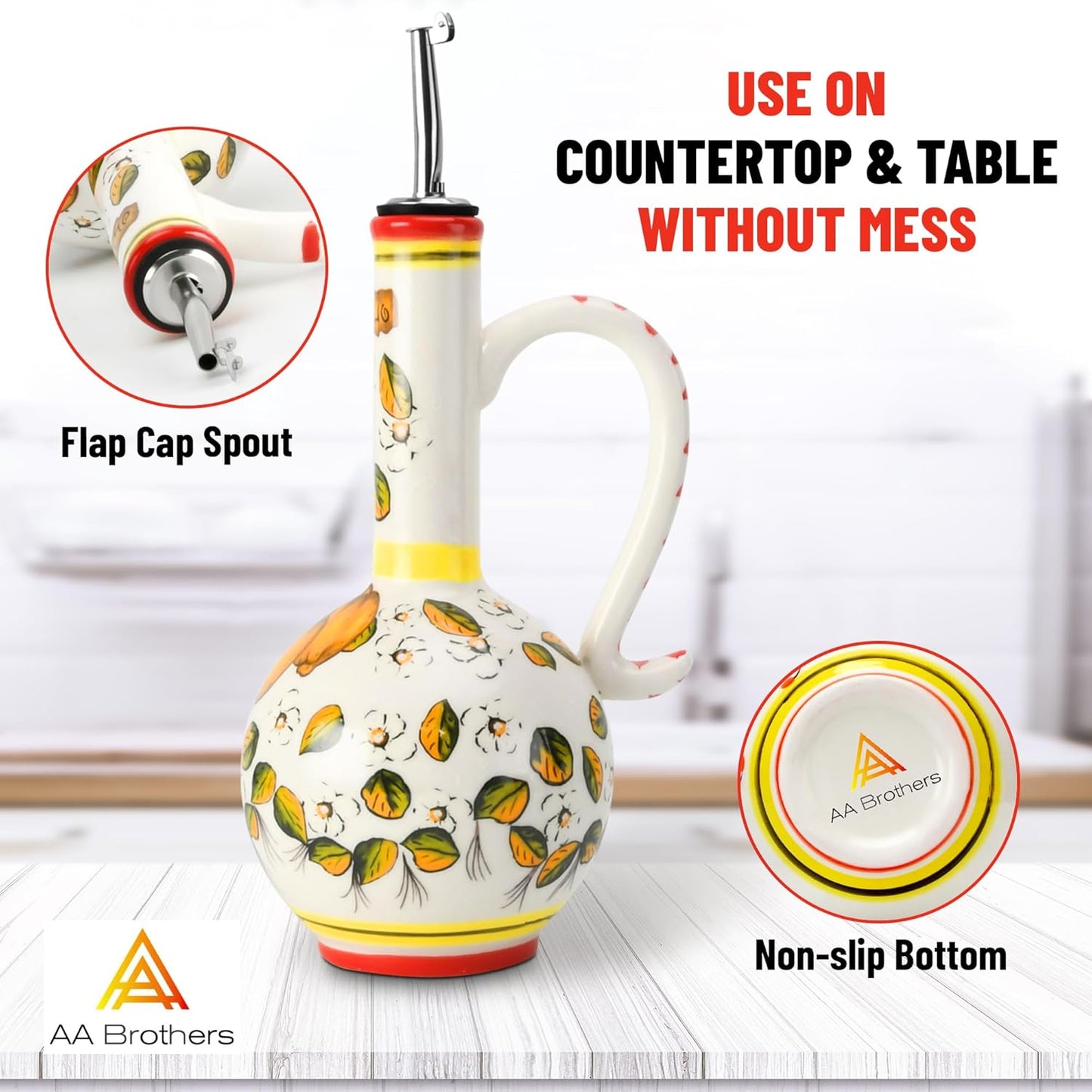 15Oz Ceramic Handmade Oil Dispenser with 3 olive design