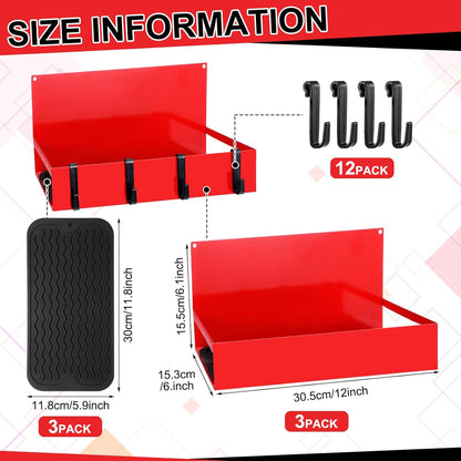 3 Pack Magnetic Garage Organizer Spice Rack for Refrigerator - 20 lb Capacity Shelf Hanging Heavy Duty Fridge Side for Organize Garage Tools, Red