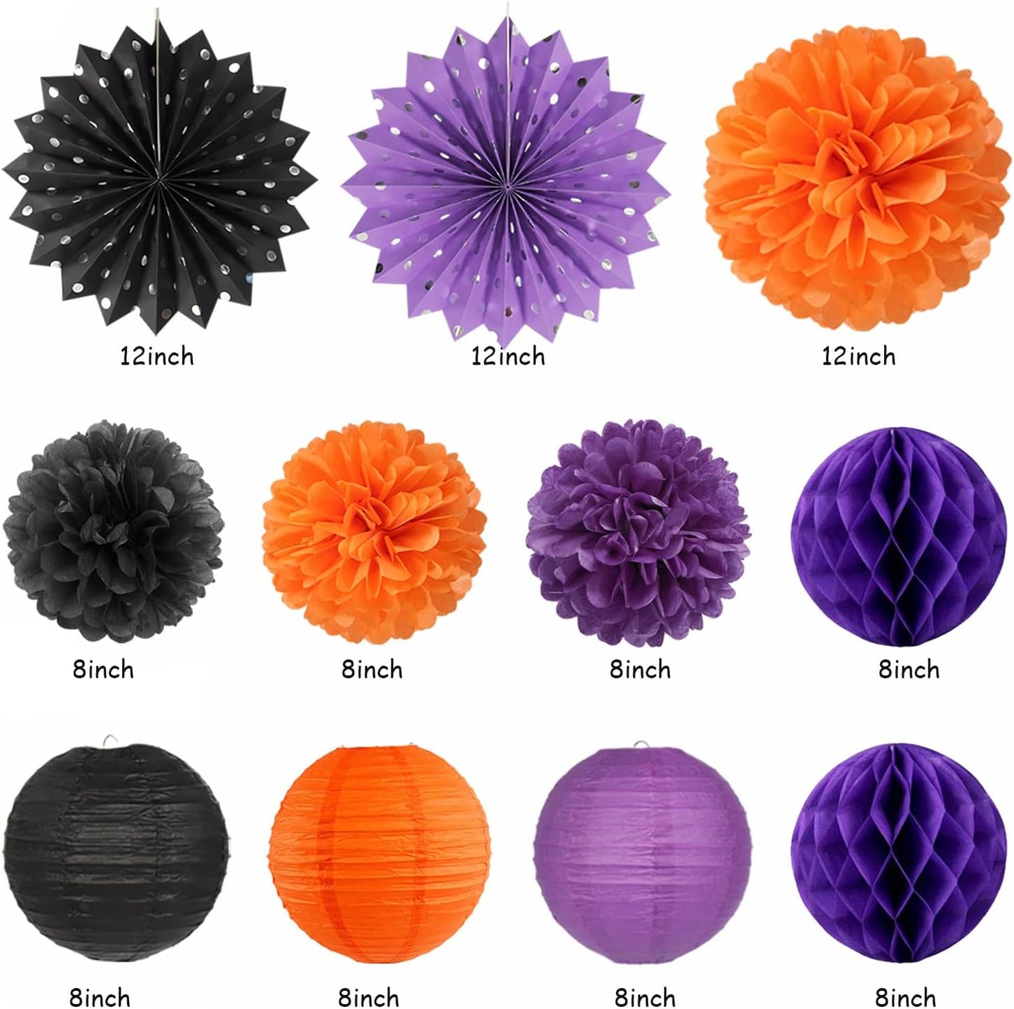Black-Purple Orange Halloween Birthday Party-Decorations - 21pcs Happy Banner,Paper Lanterns Honeycomb,Tissue Pom Poms Flower Fan,Kids Classroom Hanging Streamers Garland Decor Supplies Huglony