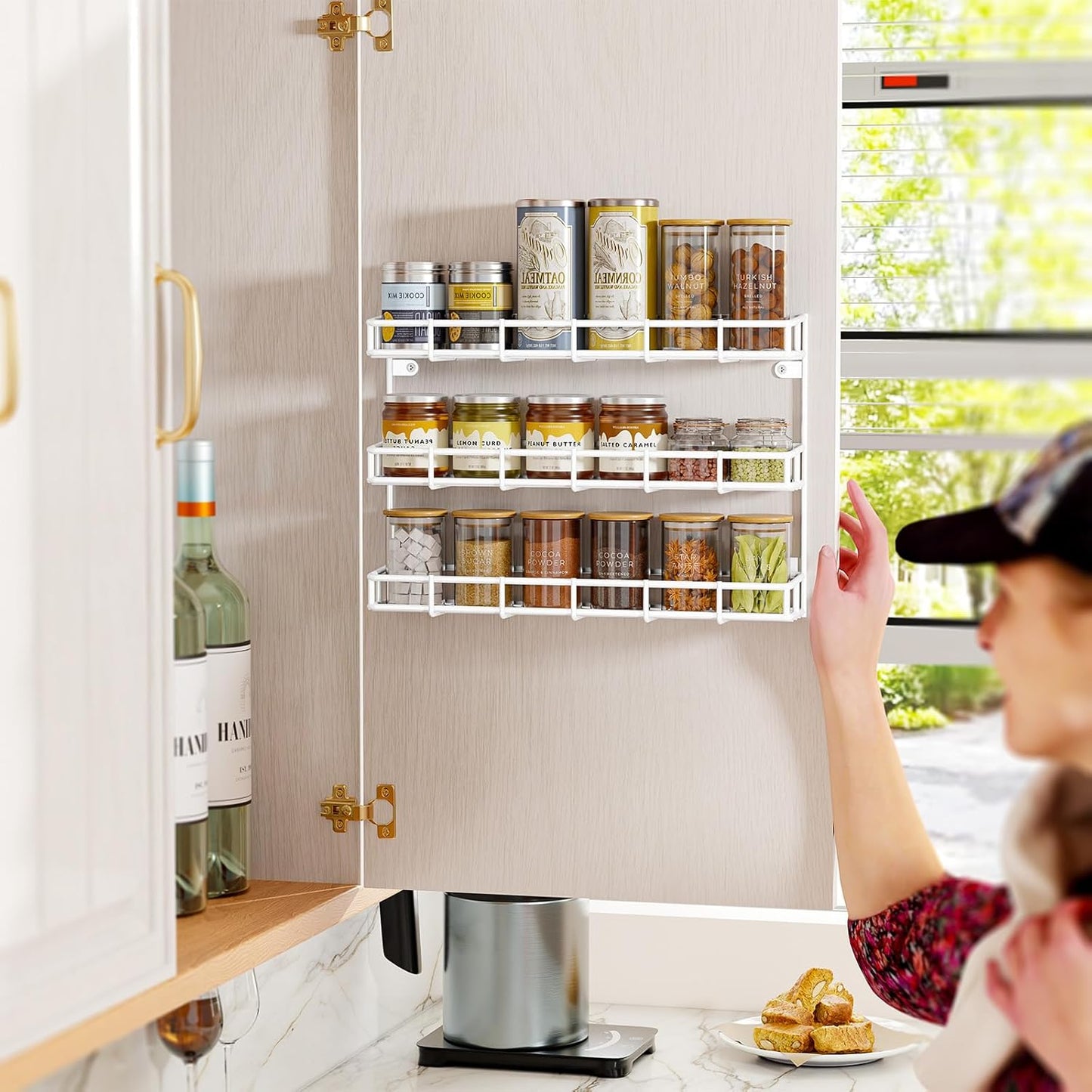 SUFAUY 2 Pack Spice Rack Organizer Wall Mount, 3 Tier Pantry Door Narrow Spice Rack Hanging Metal Shelf for Cupboard, Bathroom Shower Cosmetic, White