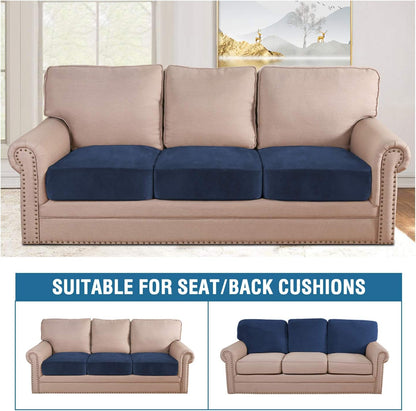 H.VERSAILTEX Velvet Stretch Couch Cushion Cover Plush Cushion Slipcover for Chair Loveseat Sofa Cushion Furniture Protector Seat Cushion Sofa Cover (3 Piece XL Sofa Cushion Covers, Navy)