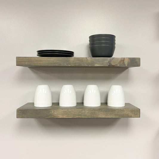 URBANDI, Rustic Floating Shelves, Set of 2, Hidden Bracket, Solid Wood, Heavy Duty, Wall Mounted Shelves, (Grey, 48Wx10D)