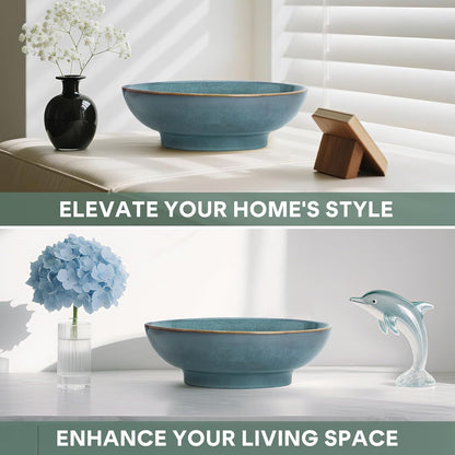 10" Decorative Bowl,Ceramic Fruit Bowl for Kitchen Counter,Coffee Table, Dining Room,Table Centerpiece Bowel,Entryway Key Holder & Jewelry Organizer (Ocean Blue)