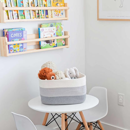 OrganiHaus Woven Storage Baskets for Organizing, Cotton Rope Organizer Bins for Shelves, Closet & Nursery, Dog Toy Basket, Decorative Bins for Toys, Towels & Books - 15x10x9, Grey