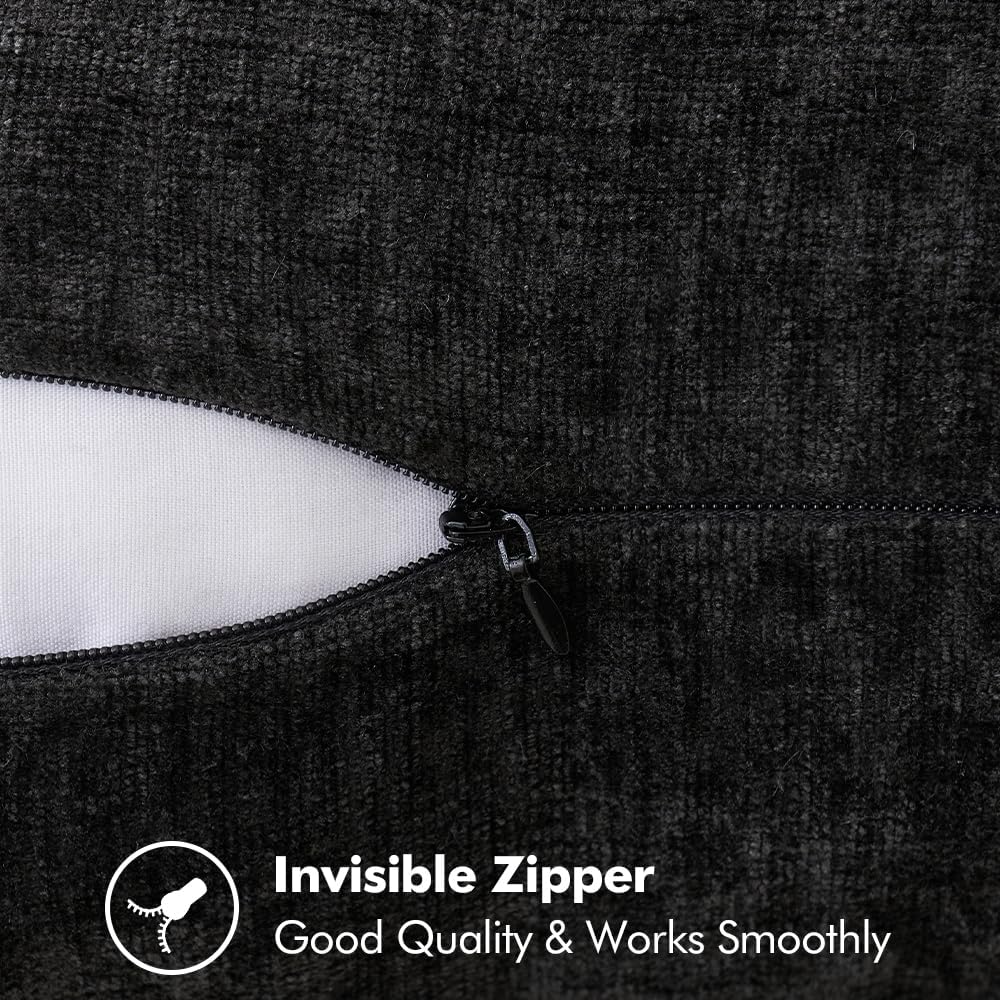 MIULEE Pack of 2 Couch Throw Pillow Covers 12x20 Inch Black Farmhouse Decorative Pillow Covers with Stitched Edge Soft Chenille Solid Dyed Spring Pillow Covers for Sofa Bed Living Room