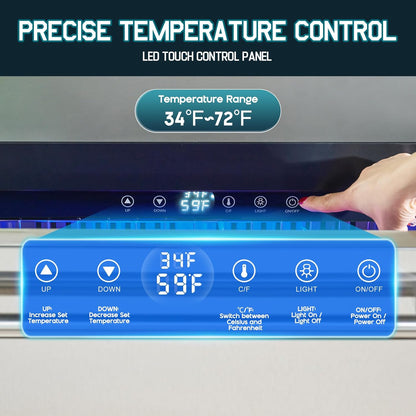 Albott 24 Inch Under Counter Drawer Fridge ??Stainless Steel Beverage Refrigerator with Dual Drawers, LED Touch Control, Adjustable Storage, Frost-Free, Low Noise, 34-72?? for Indoor or Outdoor Use