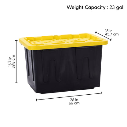 Plastic 23-Gallon Storage Tote with Lockable Lid, Stackable Tough Regular-Duty Bin for Garage