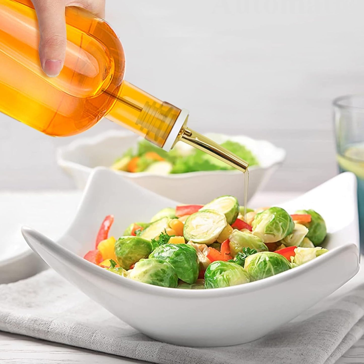 Olive Oil Dispenser Bottle for Kitchen, Clear Glass Oil and Vinegar Dispenser Set, Coffee Syrup Dispenser, Container With Metal Pour Spout, Airtight Lid, Funnel, Waterproof Labels (500ml-s-2 Pack)