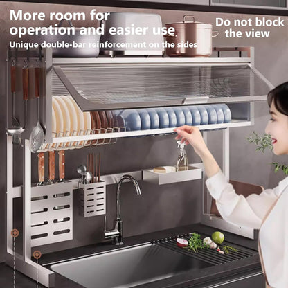 Home Furnishing Dish Rack Over Sink Stainless Steel Over The Sink Dish Drainer Drying Rack Space Kitchen Sink Rack Multifunctional countertop Dish Storage Rack Sink(Metallic,65cm/25.6in)