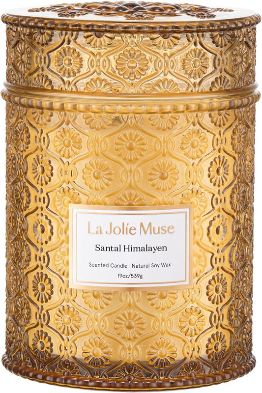 LA JOLIE MUSE Santal Himalayen Candle - Sandalwood, Fig & Amber |19 oz Large Wooden Wick Candle |