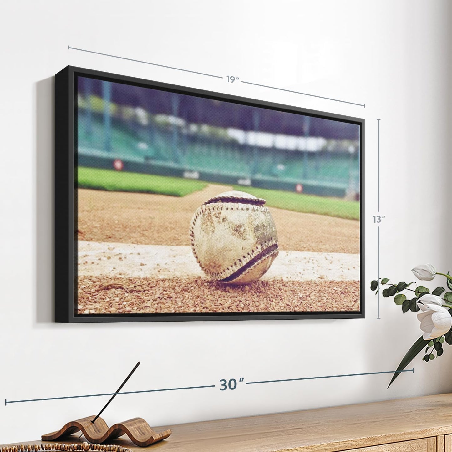 ElephantStock Baseball In Stadium Wall Art - Horizontal Framed Canvas - 1-Piece Living Room Wall Decor - Car Photography Canvas Print - Brown and Beige Decor for Wall - 19" X 13"