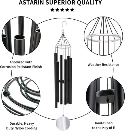 ASTARIN Wind Chimes Outdoor Large Deep Tone,36 Inch Large Chimes for Outside Tuned Relaxing Soothing Low Bass,Memorial Windchimes Sympathy for Mom Dad,Black