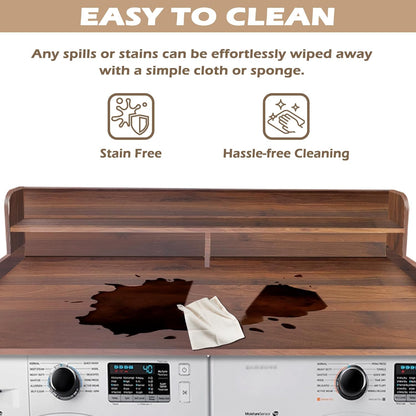 Royxen Laundry Countertop with 2-Tier Shelf Universal Fit, Washer and Dryer Countertop with Storage Space, Shelf Height 11.5 Inches, Walnut Color