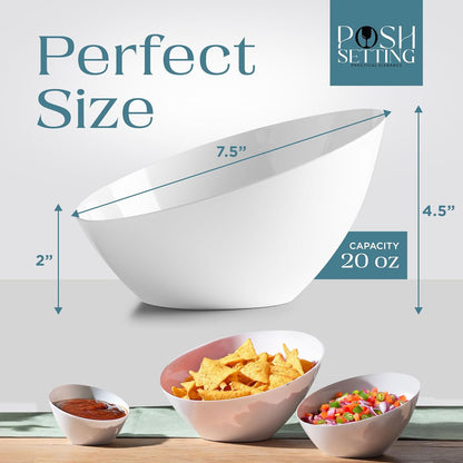 Posh Setting - White Plastic Serving Bowls for Party Angled Bowls Disposable Chip Bowls Candy Bowls for Party Table Salad and Fruit Bowls for Party Wedding Serving Bowls-White, 20 OZ, 5 Pack