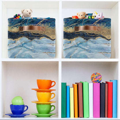 susiyo Foldable Storage Bins Storage Cubes Bin Baskets for Shelves with Handles Decorative Fabric Storage Baskets for Organizing Shelves Closet Nursery Home Toy,Blue Marble