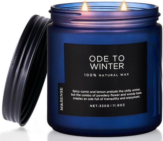 M&SENSE Ode to Winter - Lavender Sandalwood Scent 11.6oz Natural Soy Wax Non Toxic Candle, Up to 70