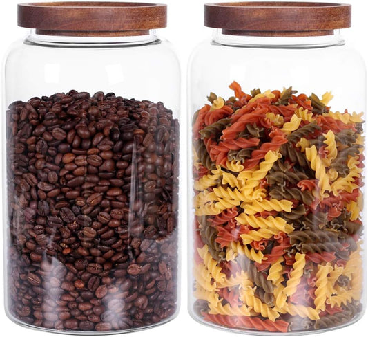 Large Glass Jar with Airtight Lid Set of 2 93 FL OZ(2750ml) glass canister set, Glass Food