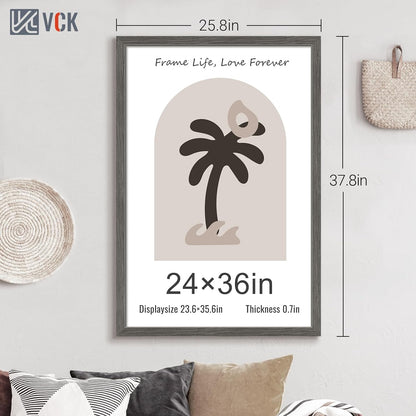 VCK 24x36 Poster Frame 3 Pack, Gray Solid Wood Picture Frame, Exclusive Wood Grain, Wall Mounting Hanging