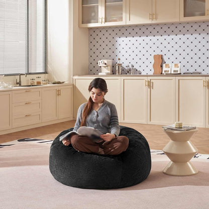 Bean Bag Chair 3Ft, Memory Foam Filled, Large Beanbag Chairs for Adults and Teens, Soft Sofa with Removable Flannel Cover, Round Couch for Living Room Bedroom College Dorm (Black, 3FT-36×36"×24")