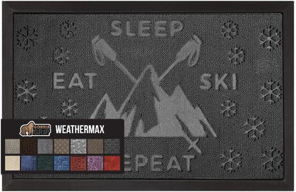 GORILLA GRIP 100% Waterproof All-Season WeatherMax Doormat 35x23, US Designed Natural Rubber, Stain and Fade Resistant, Low Profile Indoor Outdoor Door Mats, Easy Clean Patio Mat, Graphite Skiing