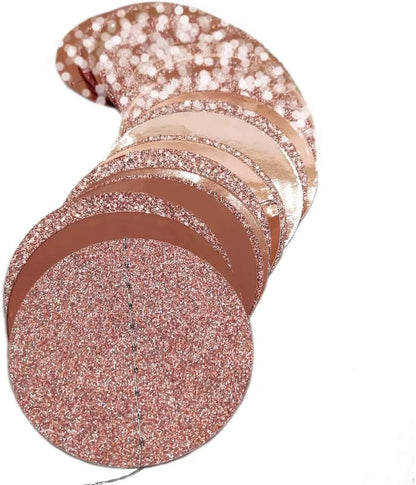 6 Pcs Glitter Rose Gold Paper Circle Dots Garland Party Hanging Decorations Bachelorette Party Engagement Party Bridal Shower Wedding Baby Shower Birthday Party Supplies Cute Photo Backdrop (52 Feet)