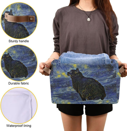 susiyo Storage Baskets for Shelves Organizer Baskets with Metal Frame Closet Storage Bins Fabric Bins Cubes with PU Handles for Organizing Shelf Nursery Toys 2 PACK,Black Cat