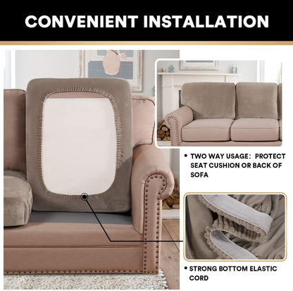 PrinceDeco Velvet Couch Cushion Cover Soft Stretch Cushion Slipcover for Chair Loveseat Sofa Cushion Furniture Protector Seat Cushion Sofa Cover (2 Piece Large Sofa Cushion Covers, Taupe)